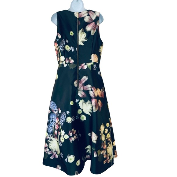Ted Baker Rosa Kensington Black Floral Sleeveless Flare Midi Dress US Size 12 - Picture 5 of 16